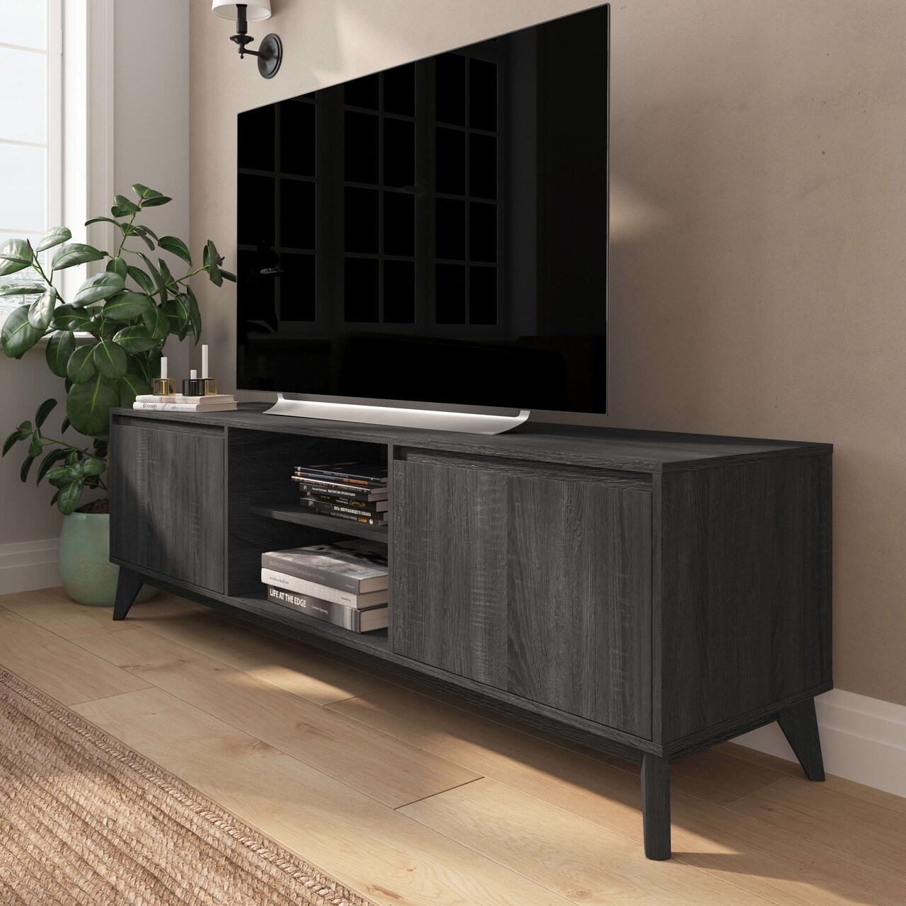 Merrick Lane Blakely Mid-Century Modern TV Stand Made with Durable Engineered Wood